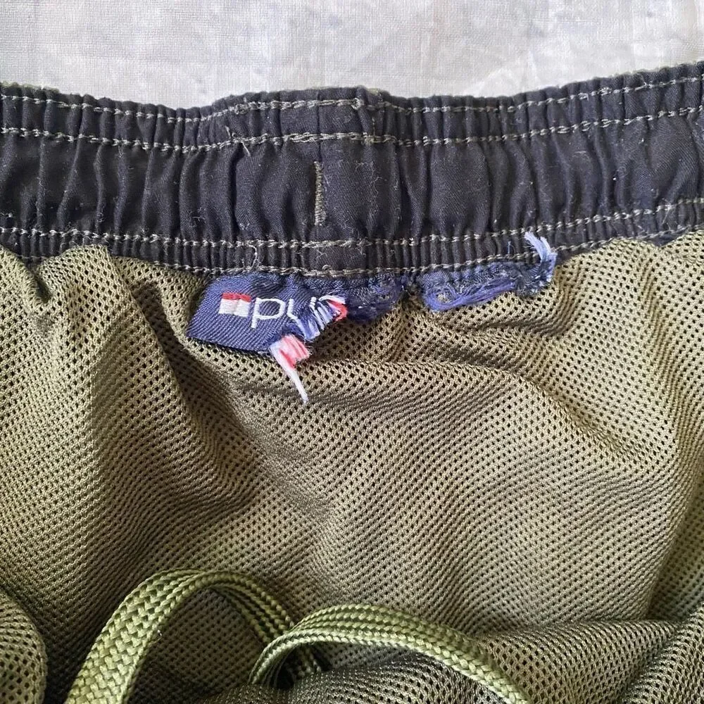 Puritan men XL pull on swim trunks w/elastic drawstring waist olive green